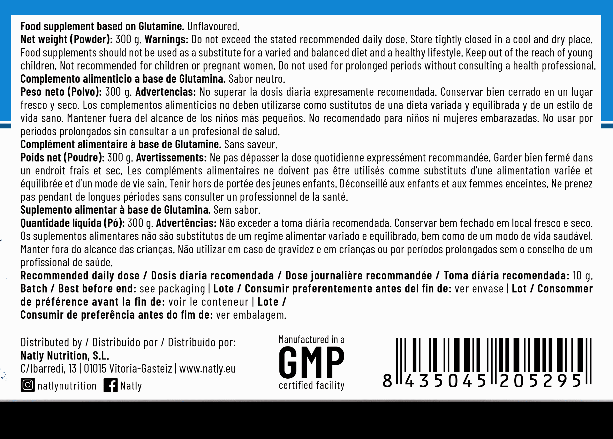 PREMIUM GLUTAMINE 300 GRS UNFLAVOURED-etiqueta02